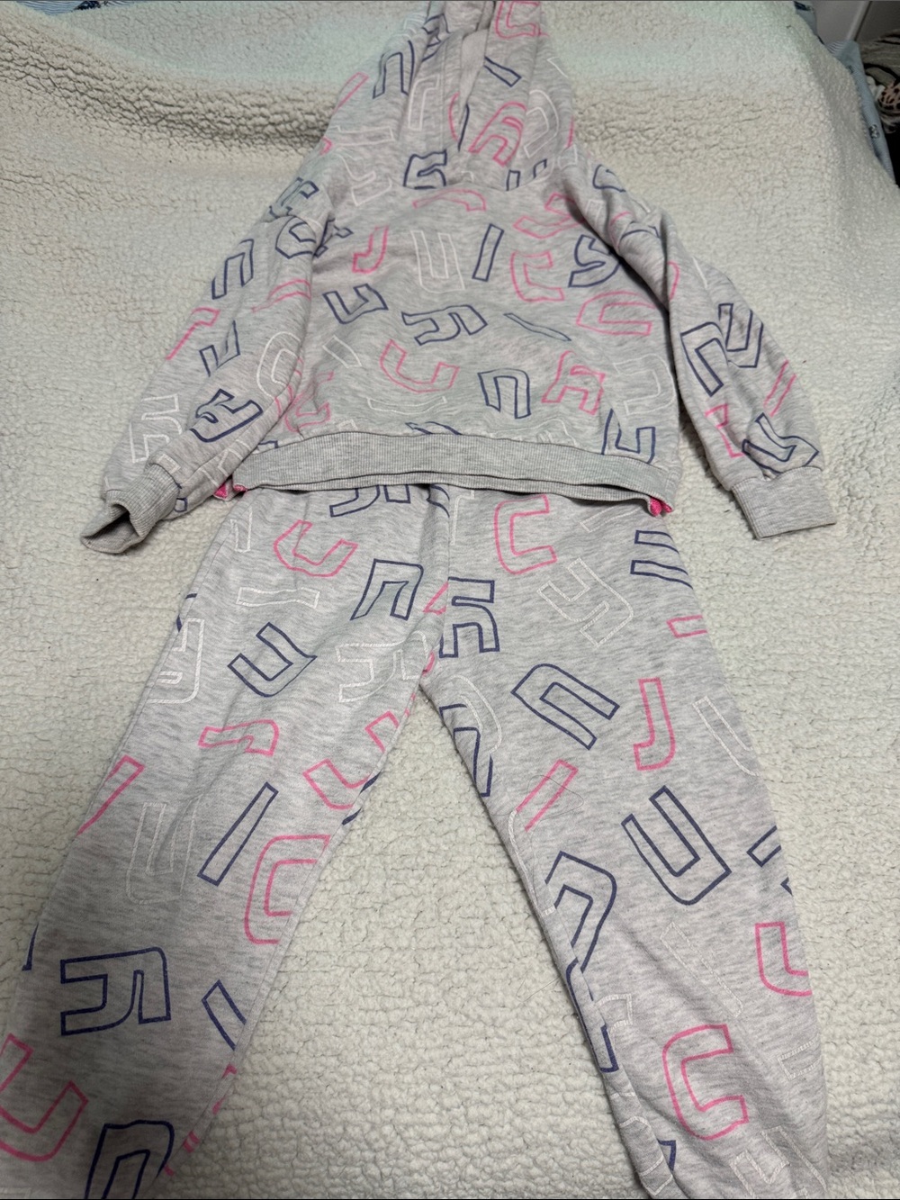 Grey Kids  Set with Pink & Navy Graphic Print
